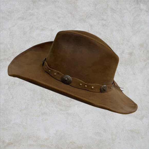 STETSON -- Roxbury Mocha Distressed Leather Cowboy Hat, Large, Like New - Picture 5 of 11